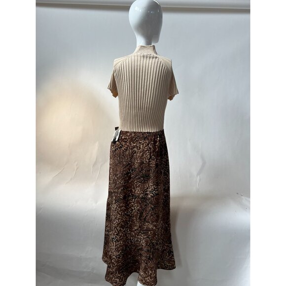 Sag Harbor Brown Floral Midi Skirt With Flared Hem S Polyester Elastic Waist - Picture 10 of 16